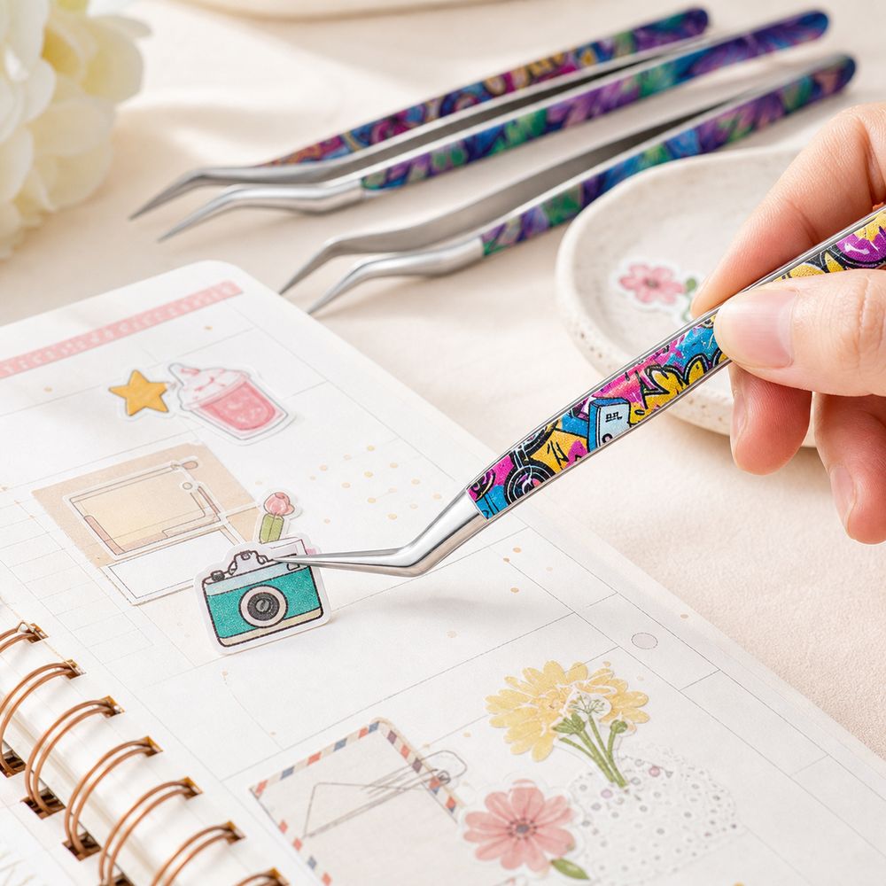 Metal Curved Stickers Tweezers - Lash Mapping Sticker ulasan dan harga